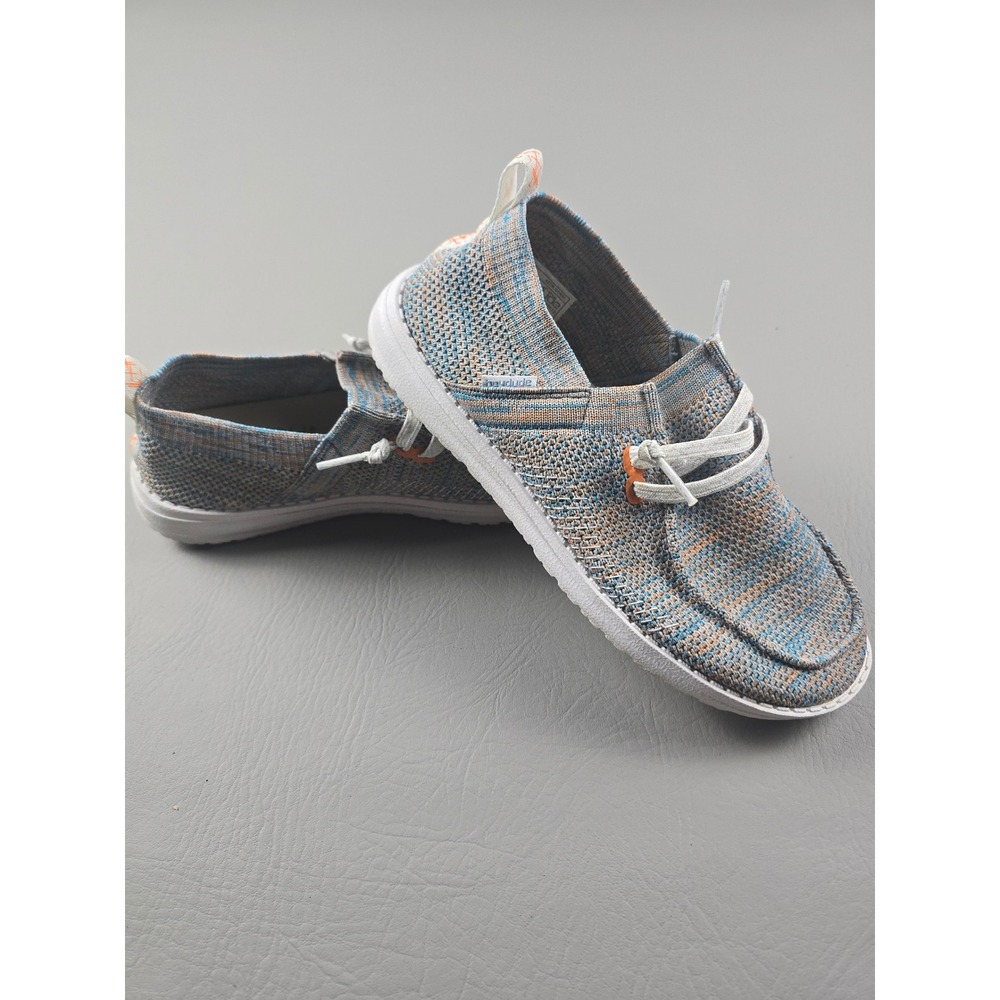 Hey Dude Wendy Halo Azur Coral Blue Orange Knit Slip On Loafers 121832112 US 5
